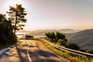 Beautiful seaside road at sunrise.