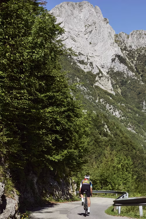 Male cyclist riding in Garfagnana, Tuscany.