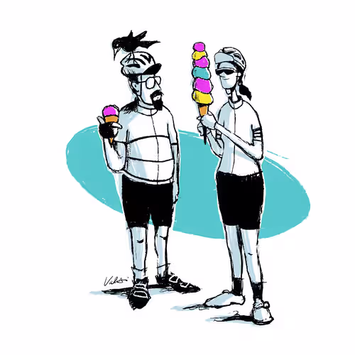 Illustration of two cyclists holding gelato.