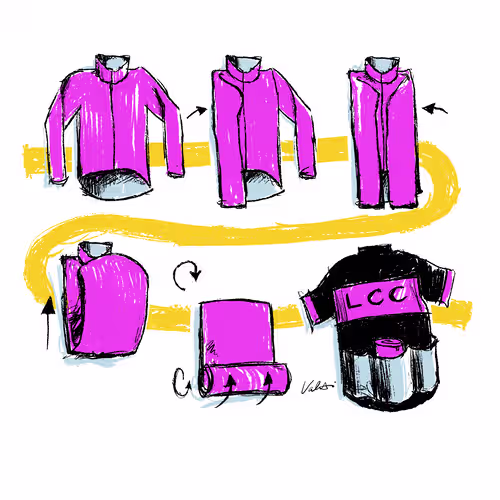 Illustration of a foldable wind jacket.
