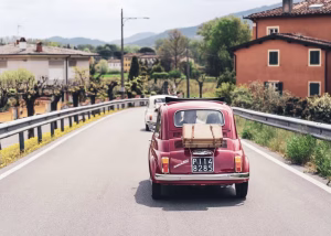 Red vintage Fiat 500.