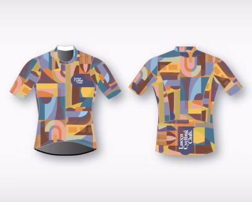 Colorful cycling jersey graphic.