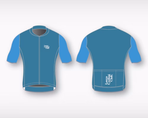 Blue cycling jersey graphic.