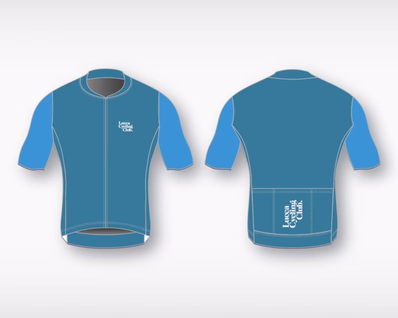 Blue cycling jersey graphic.