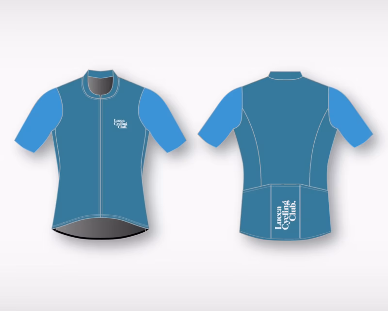 Blue cycling jersey graphic.