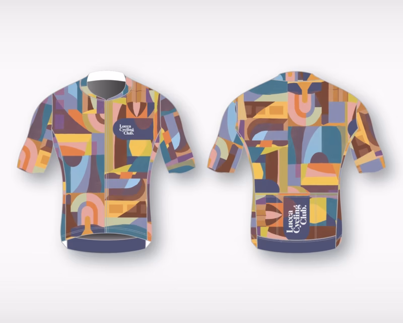 Colorful cycling jersey graphic.