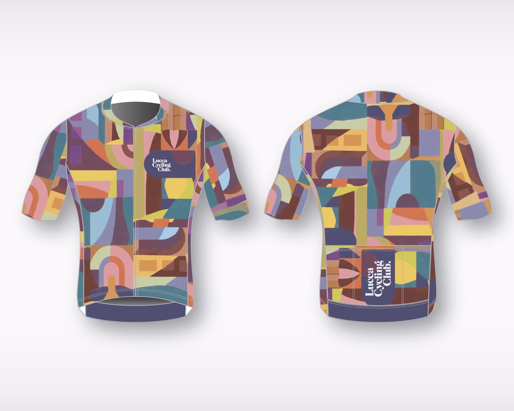Colorful cycling jersey graphic.